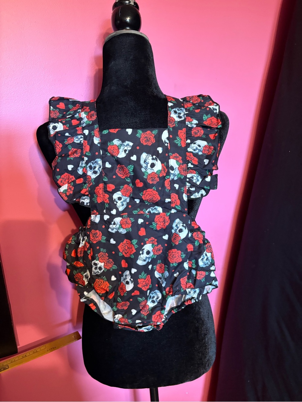 Baby Girl Black Skull & Red Rose Romper